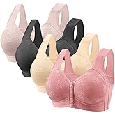 4 Pack Daisy Bras for Older Women No Underwire Full Coverage Front Closure Senior Cotton Bra Push Up Padded Bralettes