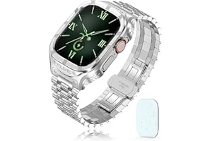 SAN JEIRIE Stainless Steel Case/Band for Apple Watch Band 49mm 45mm 44mm 42mm-Rugged Metal Apple Watch Case and Strap for Men iWatch Band Series 9/8/7/6/5/4/3/2/1/Ultra/Ultra 2/SE