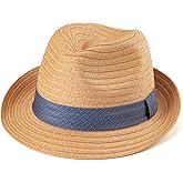Straw Trilby Hat for Men - Summer Sun Fedoras Travel Beach Panama M/L and L/XL, Adjustable