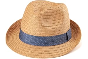 LADYBRO Straw Trilby Hat for Men - Summer Sun Fedoras Travel Beach Panama M/L and L/XL, Adjustable
