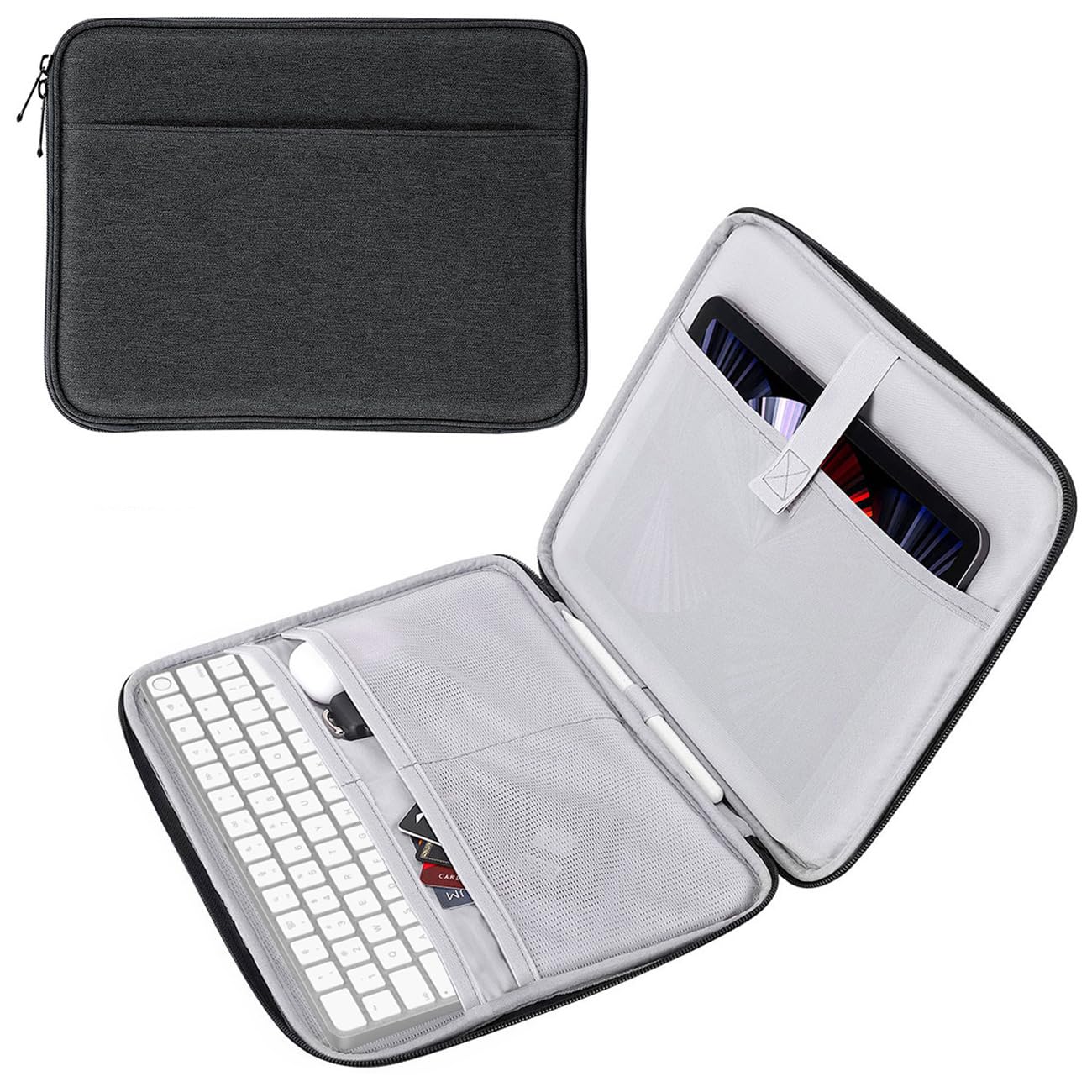MoKo 9-11 Inch Tablet Sleeve, Protective Carrying Bag with Two Compartments Fits 11 inch iPad A16 2025, iPad Air M3, Air/Pro 11 2024, iPad10/9/8/7th, Galaxy Tab A9+ Plus 11"/S9 FE, Black & Gray