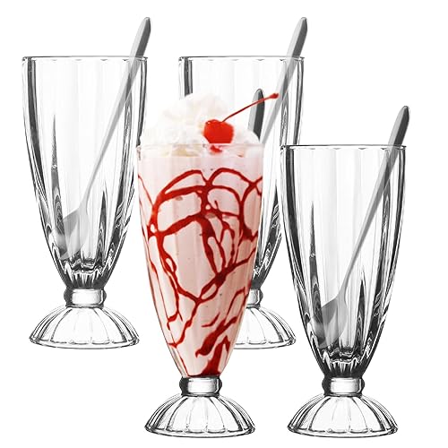 Pack Milkshake Glass with Long Metal Spoons, Old Fashioned