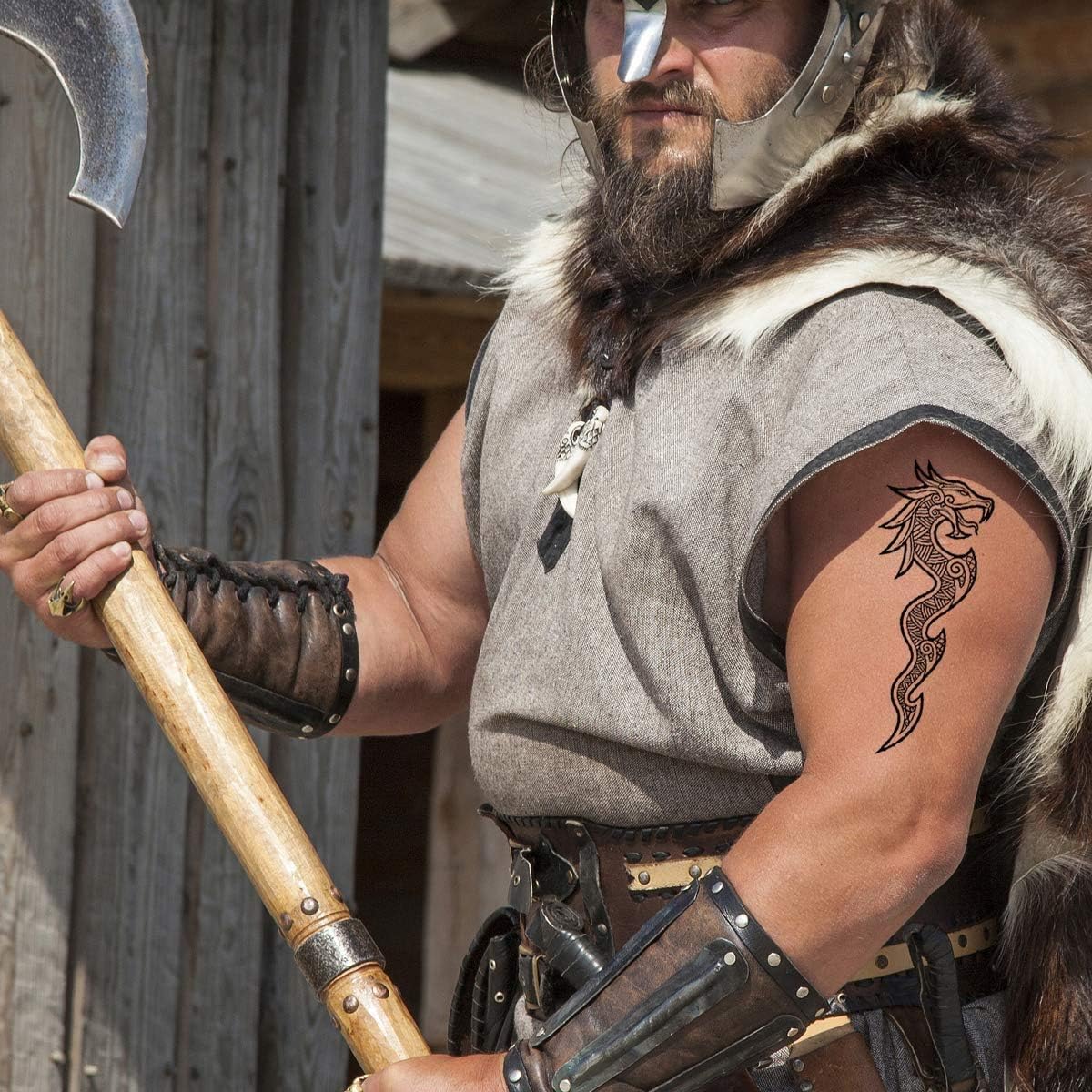 Tatodays Viking Celtic Nordic Tribal Dragons Tribal Stick on Tattoo Temporary Body Art Transfer for Women and Men Cosplay Halloween Adult Temp Tattoo for arms Shoulders Chest Back Legs sticker - Image 5