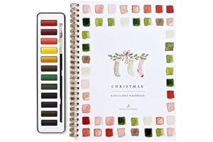 GRDSAX Watercolor Workbooks,Beginner-Friendly Watercolor Workbook,12 Colors Watercolor Paint Set with Paint Brush,Art Crafts Painting Kits Gift for Kids and Adults,44 Spiral-Bound(Christmas)