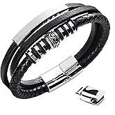 Touyony Mens Leather Bracelet Stainless Steel Leather Braided Bracelet Black Gift Men's Jewelry Cuff Bracelet Wrist Accessories