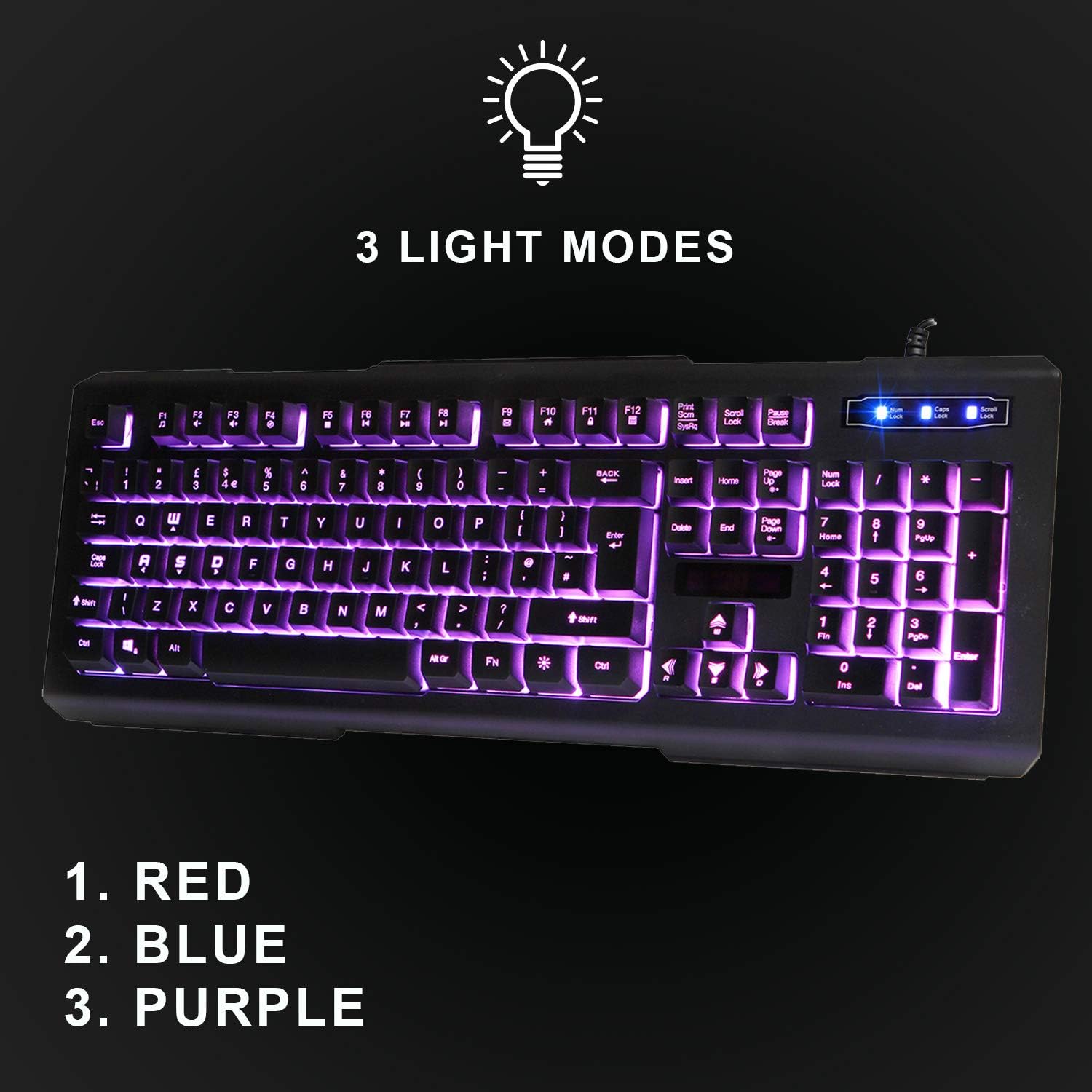 CiT Avenger Illuminated USB Keyboard and Mouse (Black), Kbmscitavenger - Image 3
