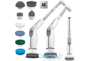 Leebein Electric Spin Scrubber, 2024 New Electric Scrubber with 4 Adjustable Angles and 8 Brush Heads, Shower Scrubber with Long Handle & Remote Control, Cleaning Brush for Bathroom, Tub, Floor(White)