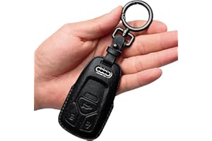 Tukellen for Audi Key Fob Cover Genuine Leather with Keychain,Leather Key Case Protector Compatible Audi A4 Q7 Q5 TT A3 A6 SQ5 R8 S5 Smart Key-Black