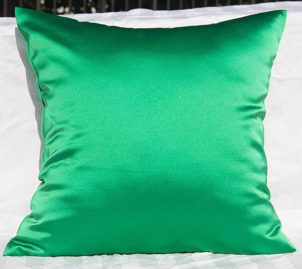 TangDepot Solid Heavy Satin Decorative Throw Pillow Cover, Euro Pillow Shams, European Throw Pillow Covers, Indoor/Outdoor Cushion Covers - (28"x28", Green)