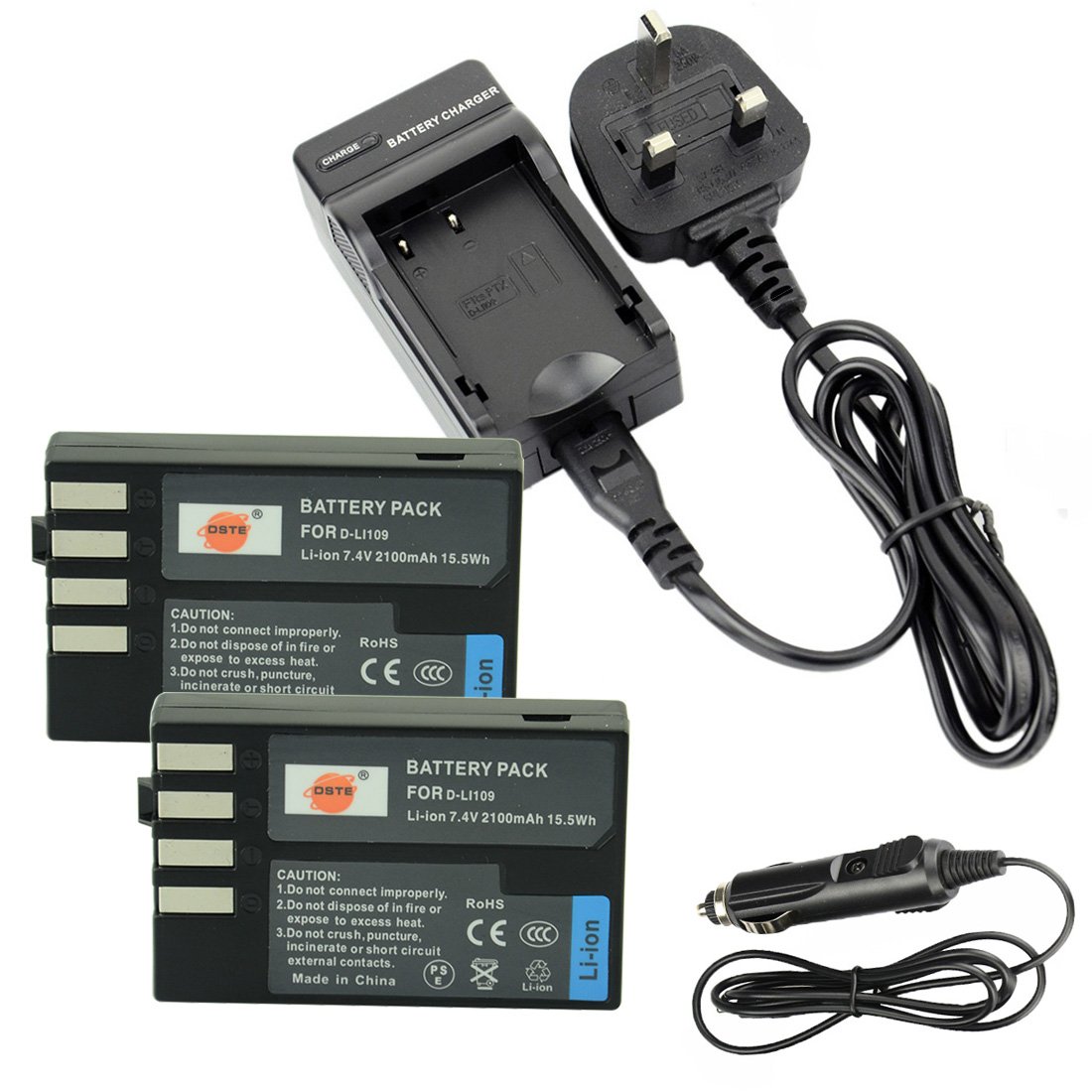 DSTE 2x D-Li109 Rechargeable Li-ion Battery + DC112U Travel and Car Charger Compatible with Pentax K-R K-30 K-50 K-500 K-2 K-S2 K-S1 Camera