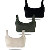 Bra Top for Women Seamless Padded Bralette 3 Pack Ribbed Square Neck Wirefree Lounge Bra