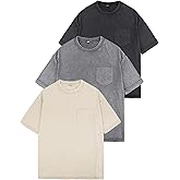 Arssm Men Oversized T-Shirts Pocket Short Sleeve Acid Washed Heavy Cotton Vintage Tops Loose Fit Casual Basic Unisex Tee