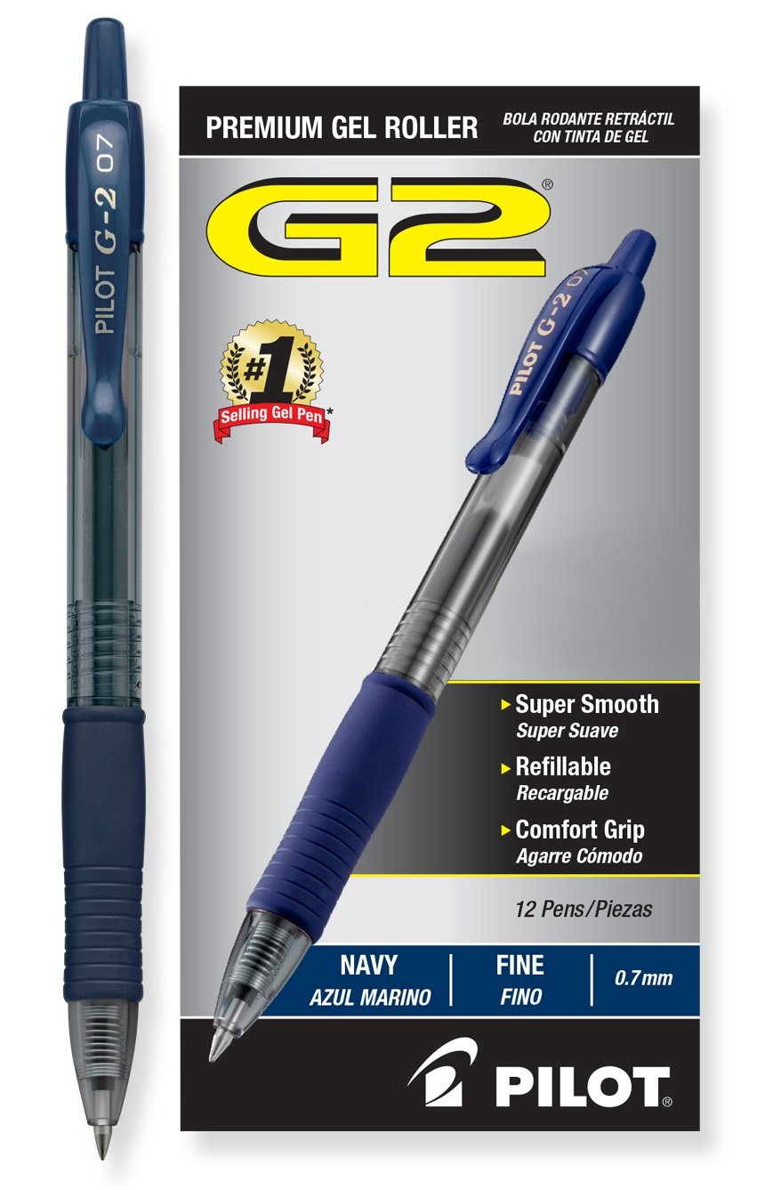Pilot G2 Retractable Premium Gel Ink Roller Ball Pens Fine Point Navy