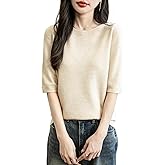 Chanyarn Women's 100% Merino Wool Spring Fall Winter First-Line Ready to Wear Seamless Knit Crewneck Short Sleeve Sweater