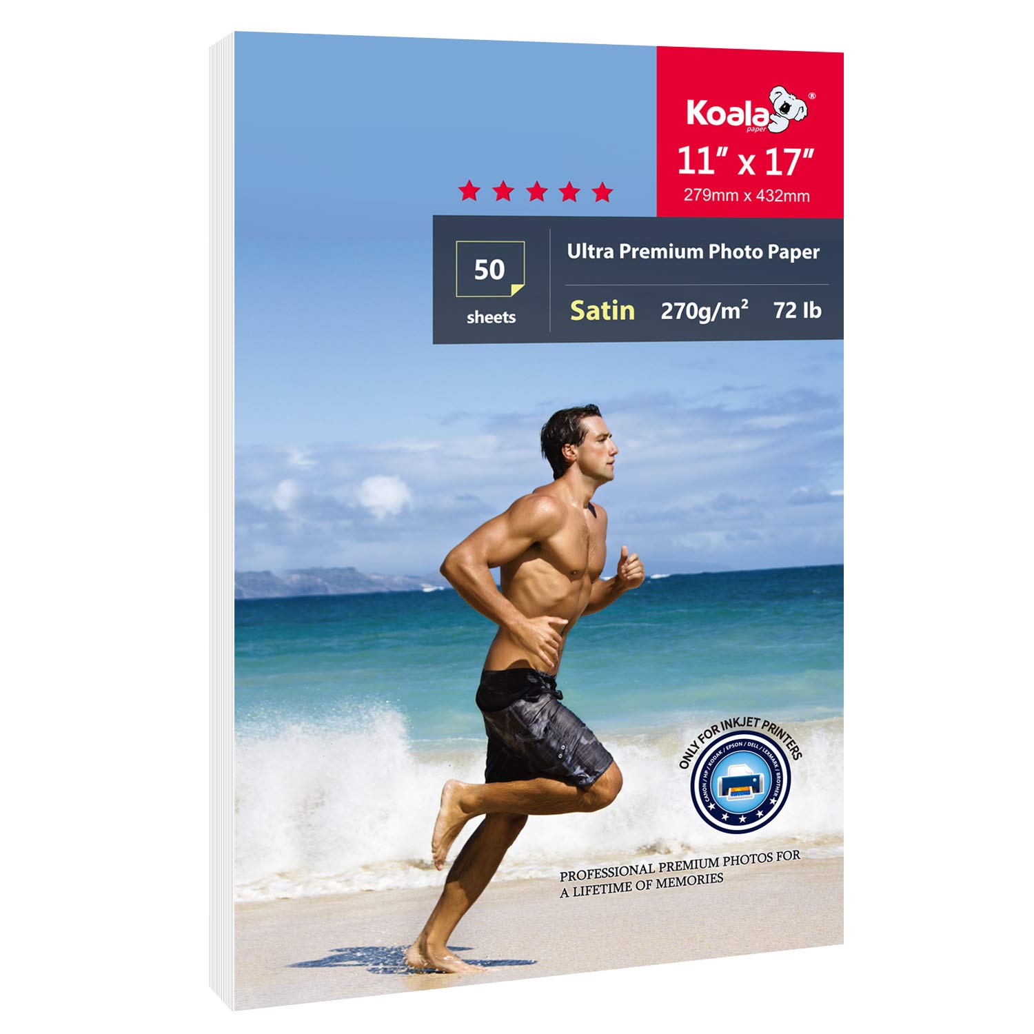 Photo 1 of Koala Ultra Premium Photo Paper 11x17 In Satin Photo Printer Paper for Inkjet Printer Water-Resistant Semi Gloss 50 Sheets 72lb