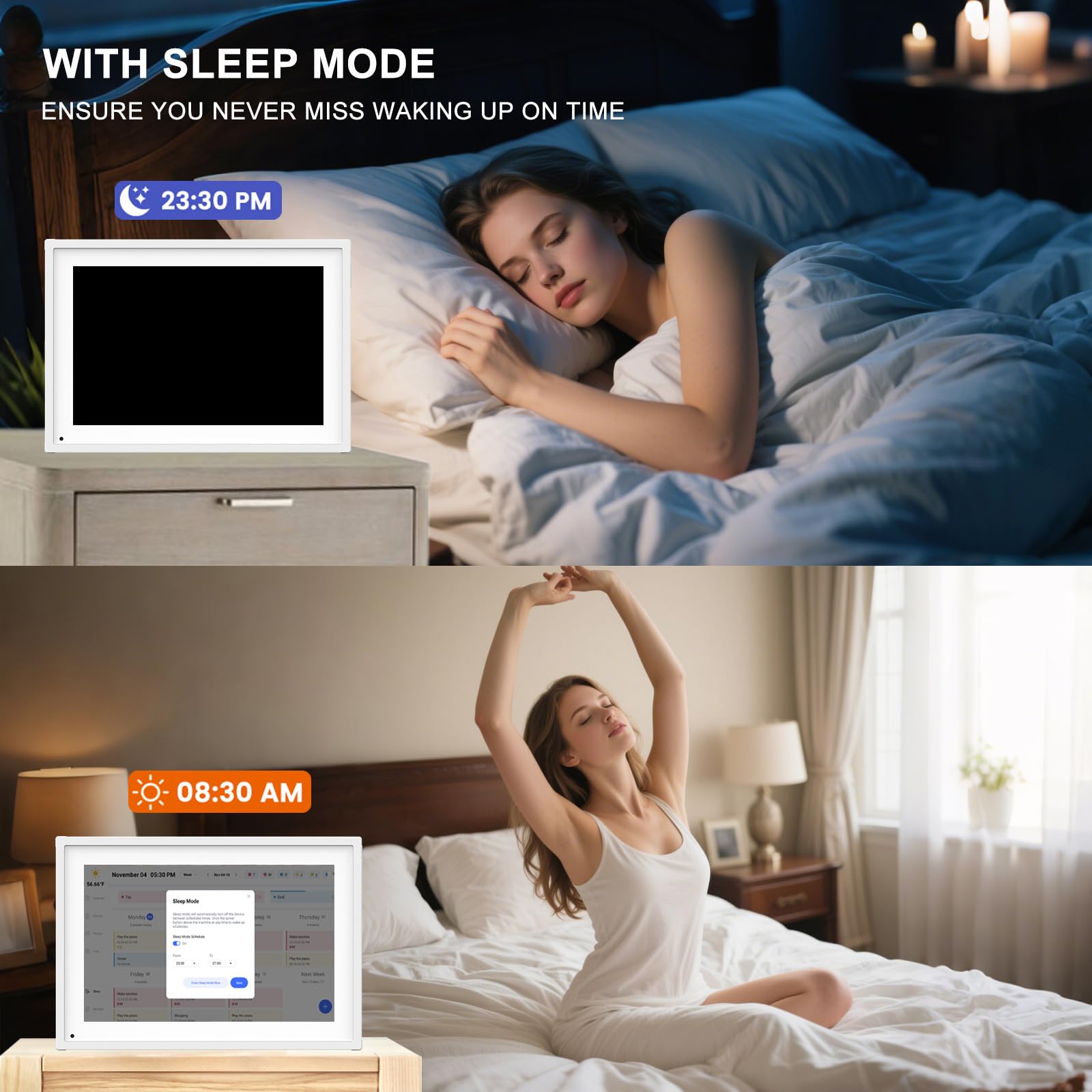 10.1 Inch Smart Digital Calendar Planner & Chore Chart, IPS HD Touchscreen Interactive Display, Smart Family Planner, Digital Picture Frame for Seamless Scheduling - Share Photos/Videos via App