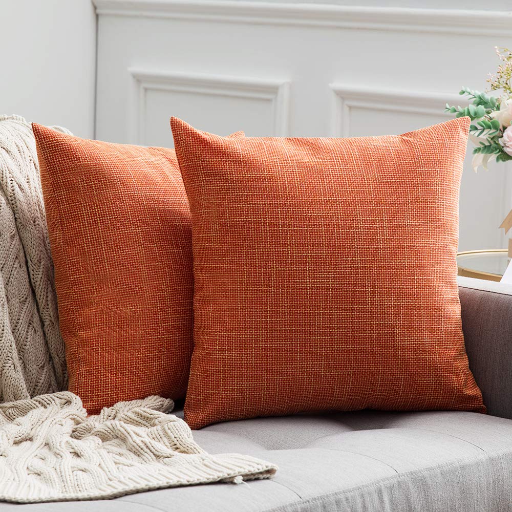 MIULEE Cross Shape Faux Linen Square Throw Pillow Case Cushion Cover Home for Sofa Chair Couch/Bedroom Decorative Pillowcase 50x50cm Set of 2 Orange