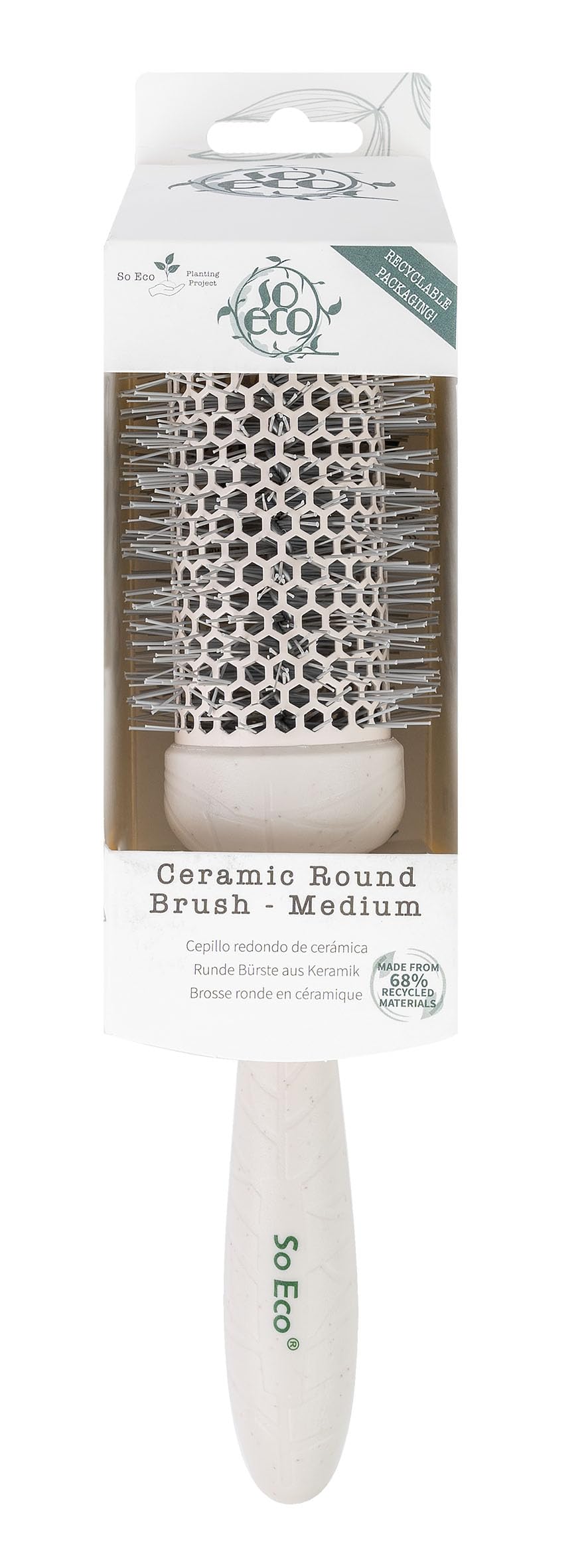 So Eco Medium 43mm Thermo Ceramic Round Brush - Hair Styling, Volumising & Curling Brush for Medium Length Hair. Sustainable Bioplastic Handle & Pins Made from Recycled Plastics