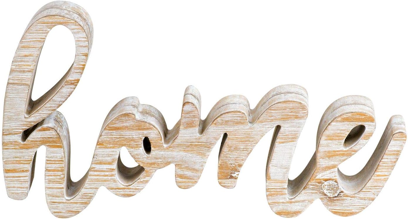 Wood Home Word Art Free Standing Sign Whitewashed Wooden