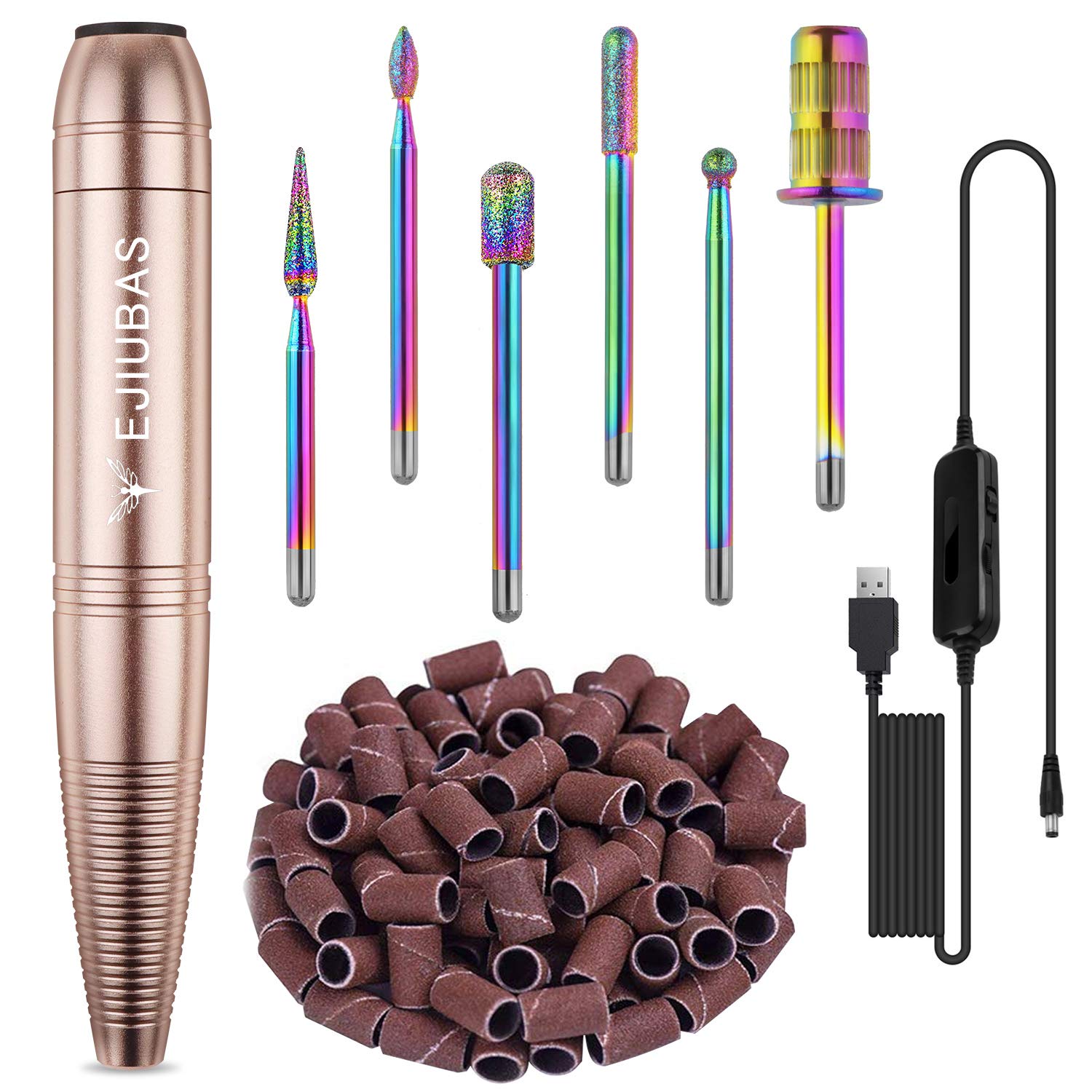 Electric Nail File Nail Drill - Ejiubas Portable Nail Drill Machine Nail Drills for Acrylic Nails Handpiece Drill Nail E File Manicure Pedicure Tool Set for Home Salon Golden: Beauty