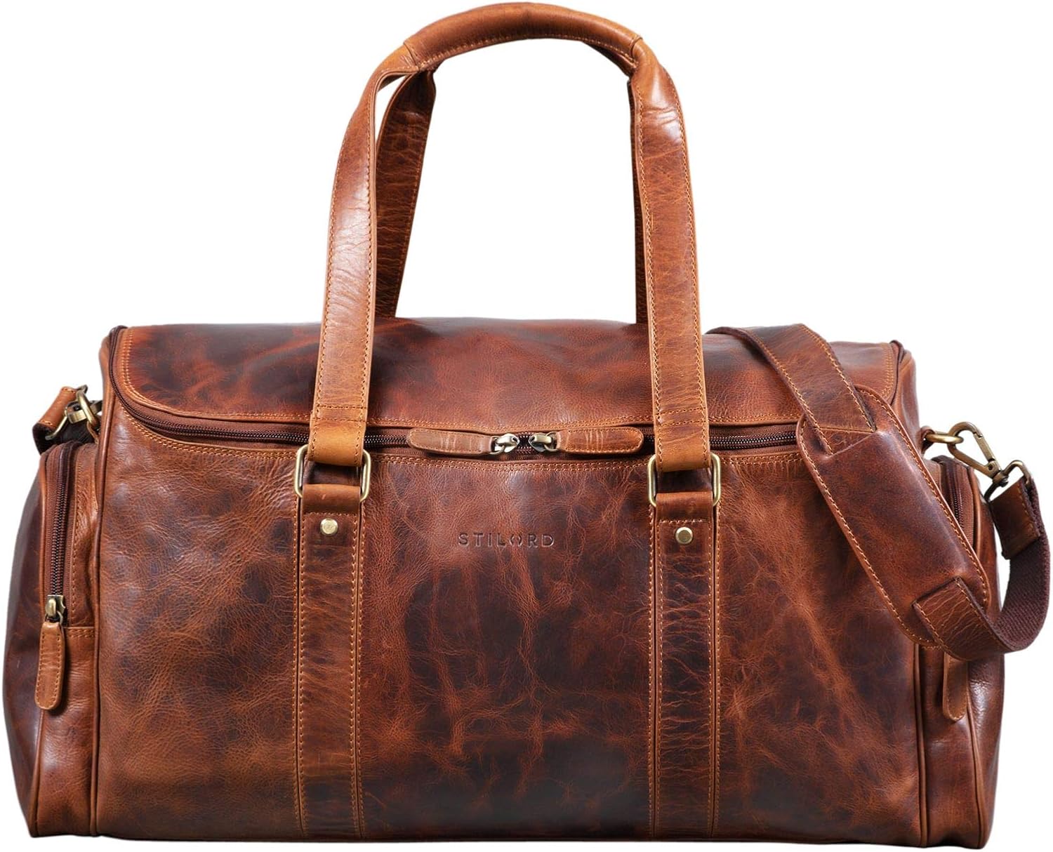 STILORD 'Myles' Vintage Travel Bag Men Leather Weekend Bag XL Shoulder Bag for Sport Travelling in Genuine Leather, Colour:Black - Image 4