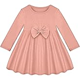 ICOSY Toddler Girls Knit Dress for Baby Girl Long Sleeve Fall Dress Ribbed Ruffle Dresses for Little Girls with Bow Knot