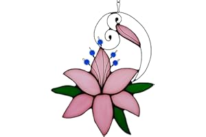 HAOSUM Lily Love Flower Gift for Her Women, Mothers Day Anniversary Love Gift for Wife Girlfriend, Stained Glass Window Hanging Floral Suncatcher Gift, Valentine Day Gift for Her