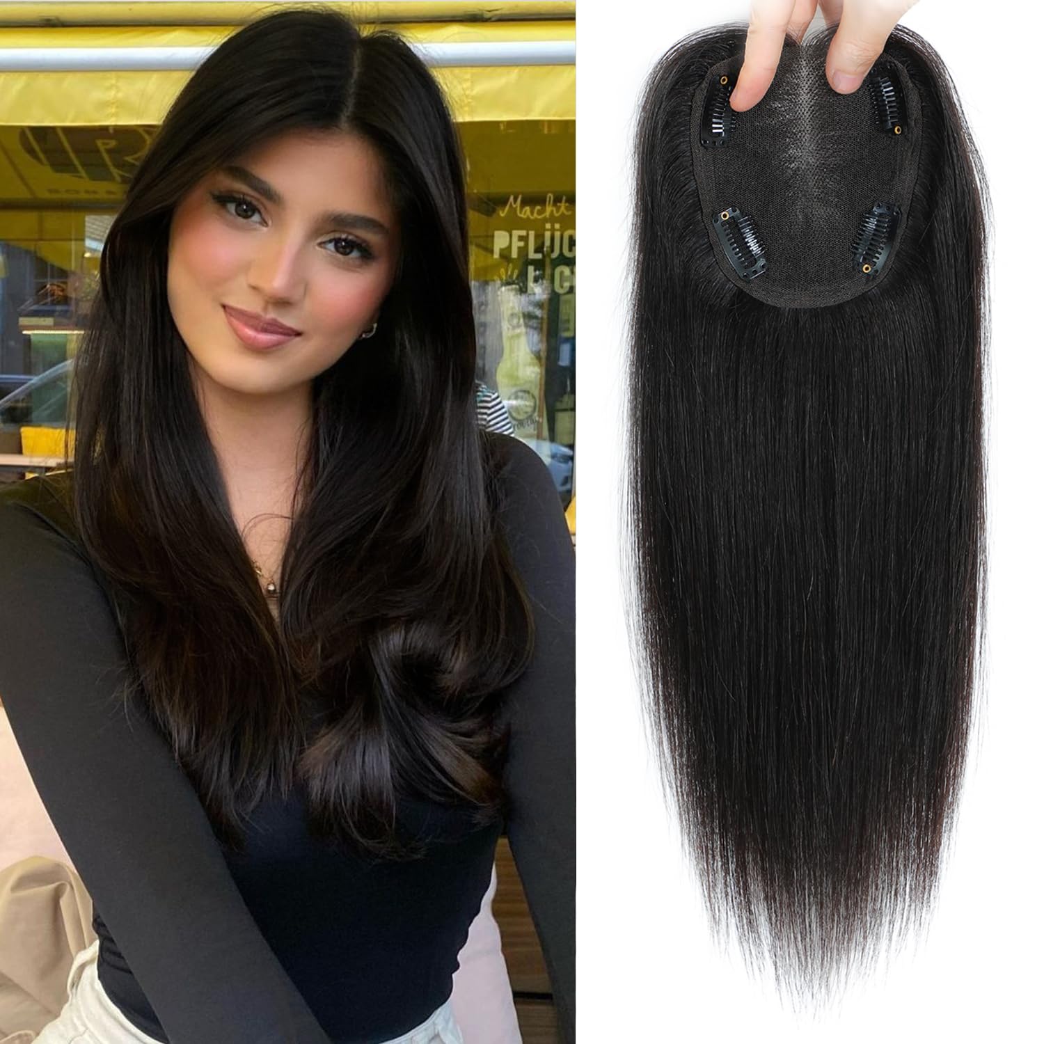 Hair Toppers for Thinning Hair Women Real Hair Toppers for Women 12inch 10x12cm Silk Base — image 1