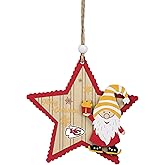 FOCO NFL Kansas City Chiefs Wooden Star Ornament with Gnome – Officially Licensed Holiday Decoration