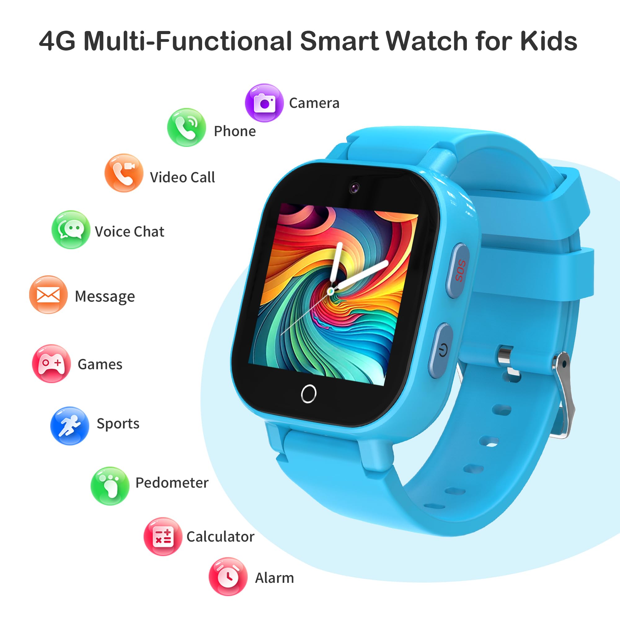 Phyulls 4G Kids Smart Watch Boys with GPS Tracker & Video Calling, Waterproof One-Key SOS Call Voice Chat Camera Alarm Sport Pedometer GPS Tracker Watch for Boys Age 4-12
