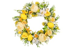 Yellow Flower Wreath for Front Door, Artificial Spring Wreath for Garden Farmhouse Outdoor Garden Wedding Decorations Wall De