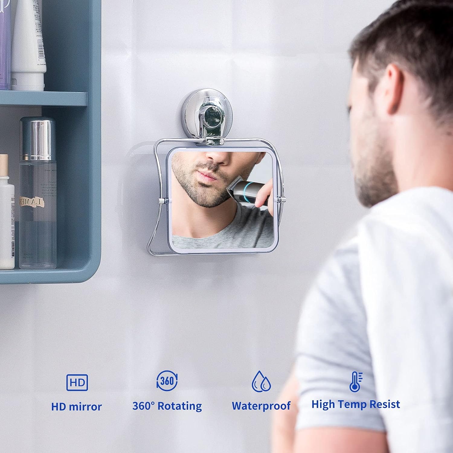 VELMADE Fogless Shower Mirror, 360 Degree Rotating, Shower Mirror for Shaving Fogless with Suction -