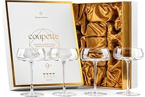 Crystal Cocktail and Champagne Coupette Glasses | Set of 4 | 9 oz Elegant Long Stemmed Coupe Glassware for Espresso Martini, 