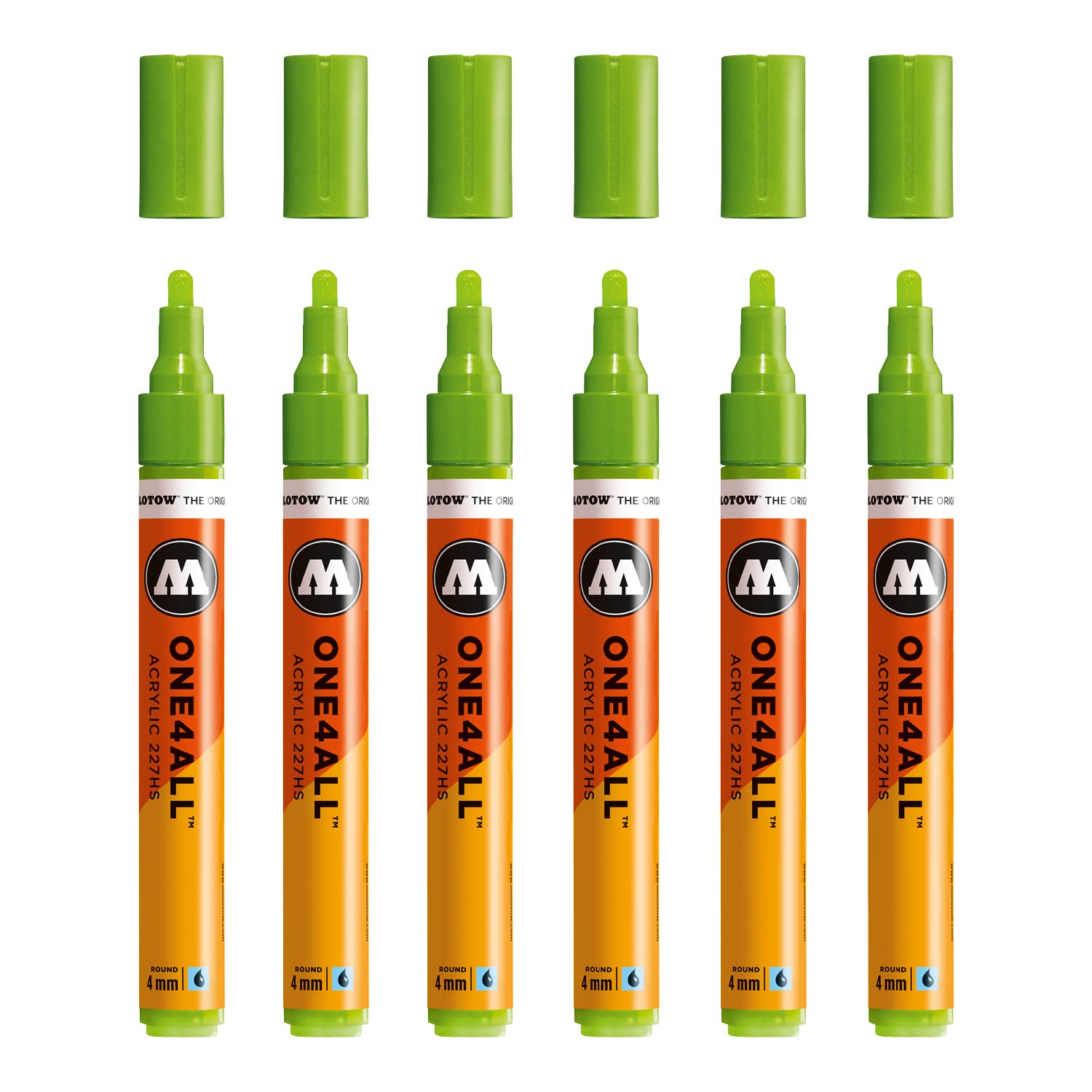 Molotow One4All 227HS Acrylic Marker Pens (4.0 mm Line Width, High Coverage and Permanent, UV-Resistant, for Almost All Surfaces) Pack of 6 Colour 221 Grass Bouncer