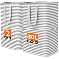 Lifewit 80L Large Laundry Baskets, 2 Pack, Reinforced Handles, Grey | Collapsible Laundry Hamper, Dirty Clothes Hamper, Water