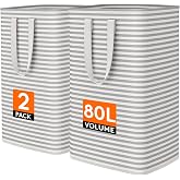 Lifewit 80L Large Laundry Baskets, Laundry Hampers Bags, 2 Pack, Grey | Freestanding, Waterproof, Collapsible Clothes Hamper with Reinforced Handles for Dorm, Laundry Room, Bedroom, Bathroom