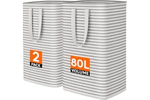 Lifewit 2 Pack Laundry Basket 80L Each, Collapsible Clothes Hamper with Reinforced Handles, Freestanding Waterproof Design for Bedroom and Laundry Room, Grey 160L Total