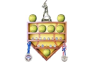 Westant Softball Ring Display Case - 17" Wooden Softball Ring Holder, Wall Mount Softball Case Display for Balls, Rings, Medals, Trophies - One Case for All Memorabilia