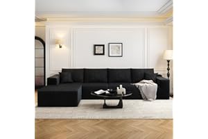 SETTAB 135.4" Cloud Modular Sectional Sofa Couch with L-Shape Chaise,Modern Minimalist Upholstered Couches for Living Room Bedroom,Deep Seat Corner Couch，No Assembly Required (Black,Left Facing Chaise)