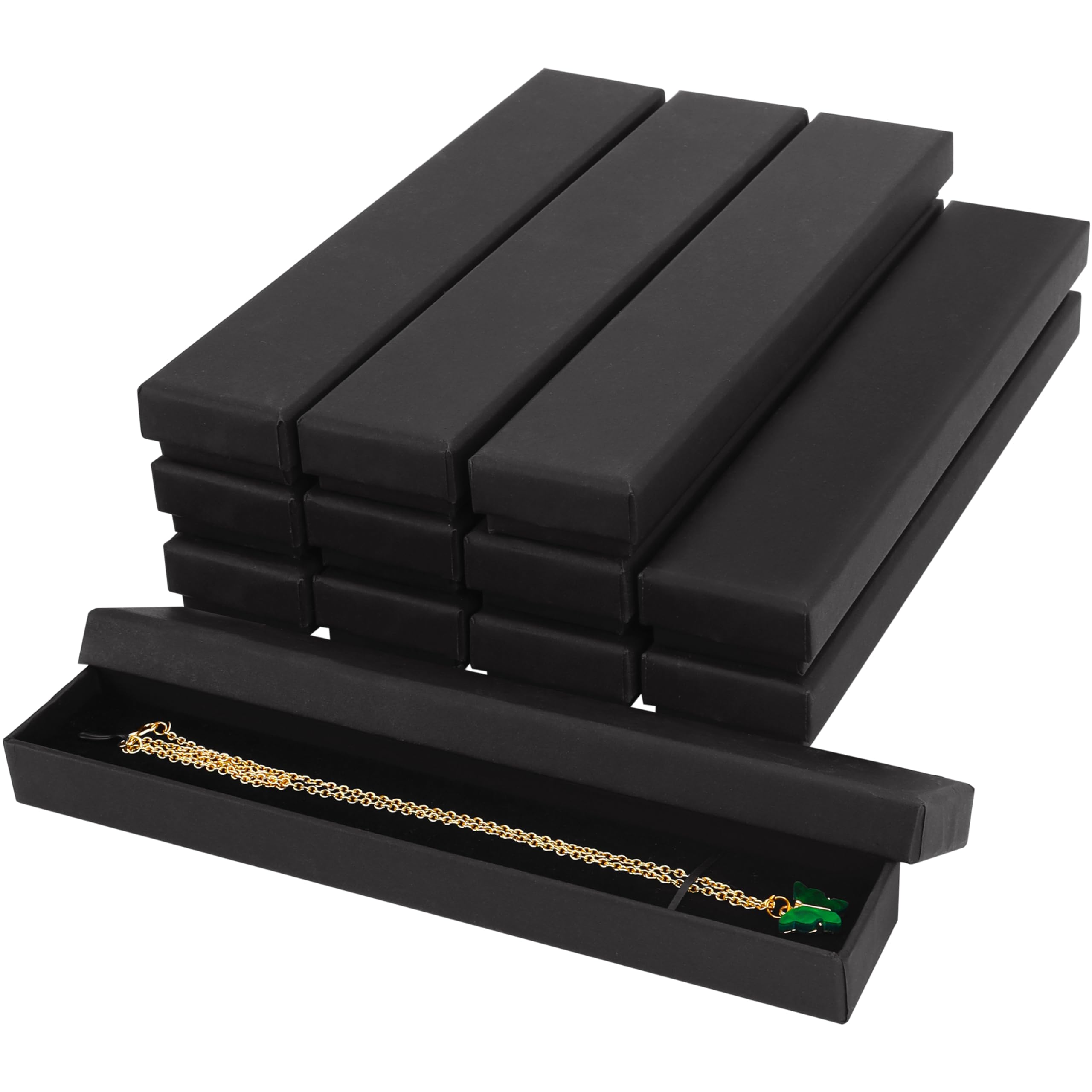 Kurtzy 12 Pack Black Paper Jewellery Display Gift Boxes - 21 x 4 x 2cm / 8.26 x 1.57 x 0.78 inches - Matte Cardboard Packaging Box Set with Foam Inserts for Earrings, Necklaces Bracelets and Rings