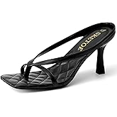 SKETOE Kitten Heels for Women Square Open Toe Sandals Dressy Wedding Party Shoes Flip Flops T Strap Slip On 3inch High Heels