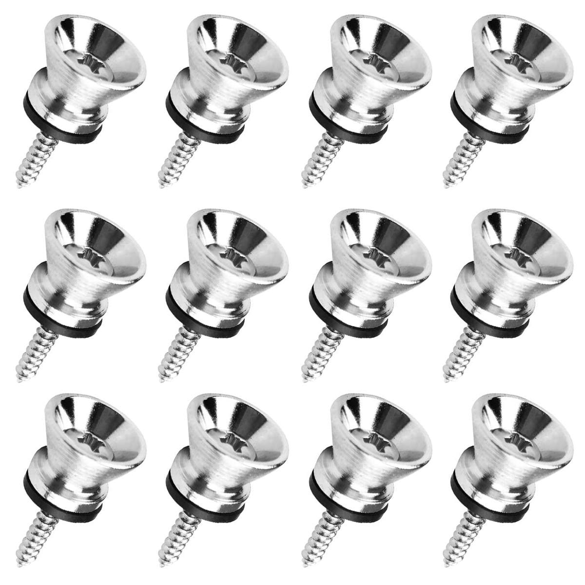 12pcs Guitar Strap Locks Metal Strap Buttons Metal End Pins Flat Head for Acoustic Classical Electric Guitar Bass Ukulele(Pack of 12) (Silver)