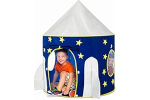 FoxPrint Rocket Ship Tent - Space Themed Pretend Play Tent - Space Play House - Spaceship Tent For Kids - Foldable Pop Up Star Play Tent Blue