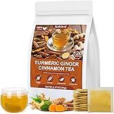 Turmeric Ginger Cinnamon Tea Bags, Pure Natural Ginger Turmeric Herbal Blend Tea with Cinnamon for Promoting Digestion, Boosts Immunity, Caffeine-Free, No Additives (120 Bags/1 Pack|）
