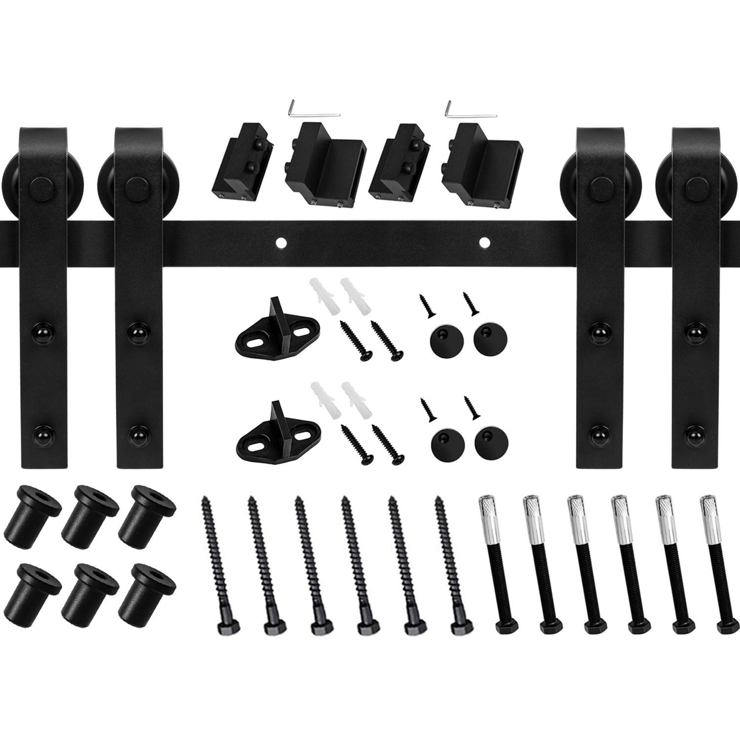 EaseLife 8 Ft Double Sliding Barn Door Hardware Track Kit,Carbon Steel