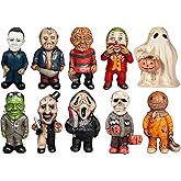 Horror Movie Garden Statue, 10pcs Horror Movie Garden Gnomes Killer Set, Nightmare on Elm Street Murderers Michael Myers Freddy Jason Halloween Zombie Gnome Resin Figurines for Halloween Decor