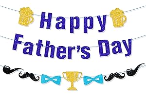 Gifloon Pre-Strung Happy Father’s Day Banner for Dad, Cheers To Fathers Day Party Decorations, Blue Glitter