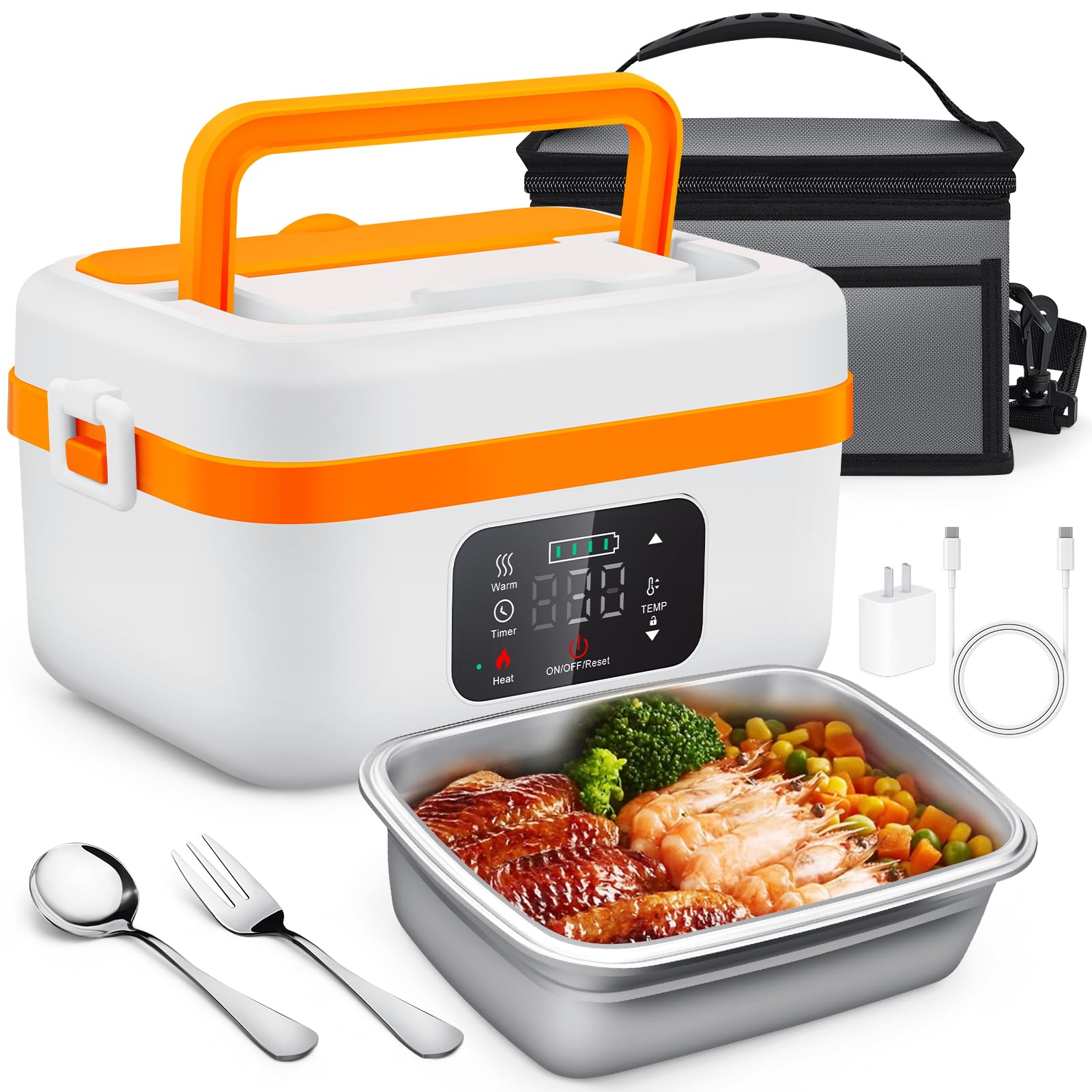 Photo 1 of Warmio Cordless Electric Lunch Box, Self-Heating Food Warmer, Battery Powered Lunch Boxes with 1L Container, Rechargeable Heated Lunch Box for Men, Women, Car, Truck, Office, Travel