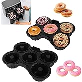 2 Pcs Silicone Donut Pan for Baking, Nonstick 5 Cavity Doughnut Baking Pans for Ninja 8QT-10QT Air Fryer, Make Perfect Bagels and Cake Donuts, Black