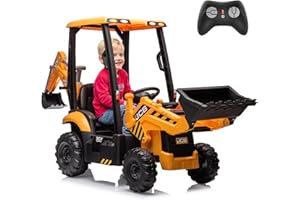 YOFE 12V JCB Ride On Excavator, Ride on Toys for Kids 4-8, Electric Car for Kids with Tractor, Bulldozer, Digging Arm, Backhoe Loder with Slow Start/Stop, Adjustable Speeds (Excavator, Yellow with Roof)